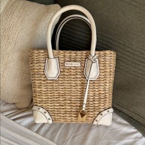 Michael Kors Beige and White Woven Tote